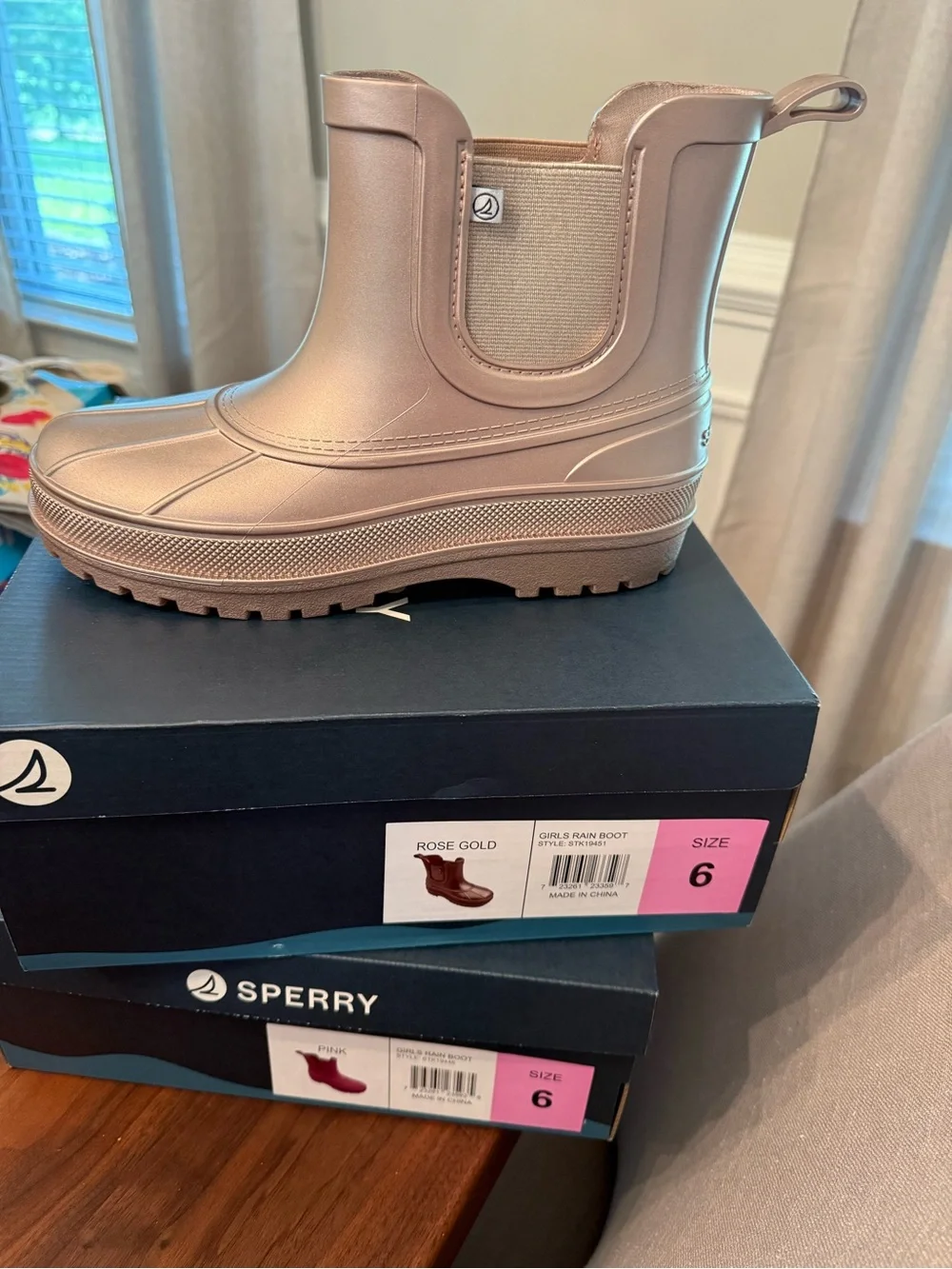 Sperry Metallic Rose Gold Chelsea Rain Boot